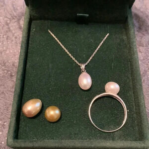 Freshwater  Pearl Pendant & Ring Set 925 SS